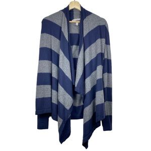 AUTUMN CASHMERE Pure Cashmere Striped Cardigan Sweater, Grey/Navy, Size Small